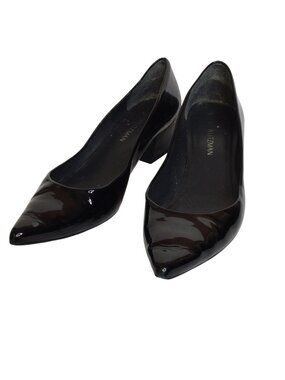 Stuart Weitzman Black Patent Leather Block Heel Pumps Dress Shoes Size 8.5 M